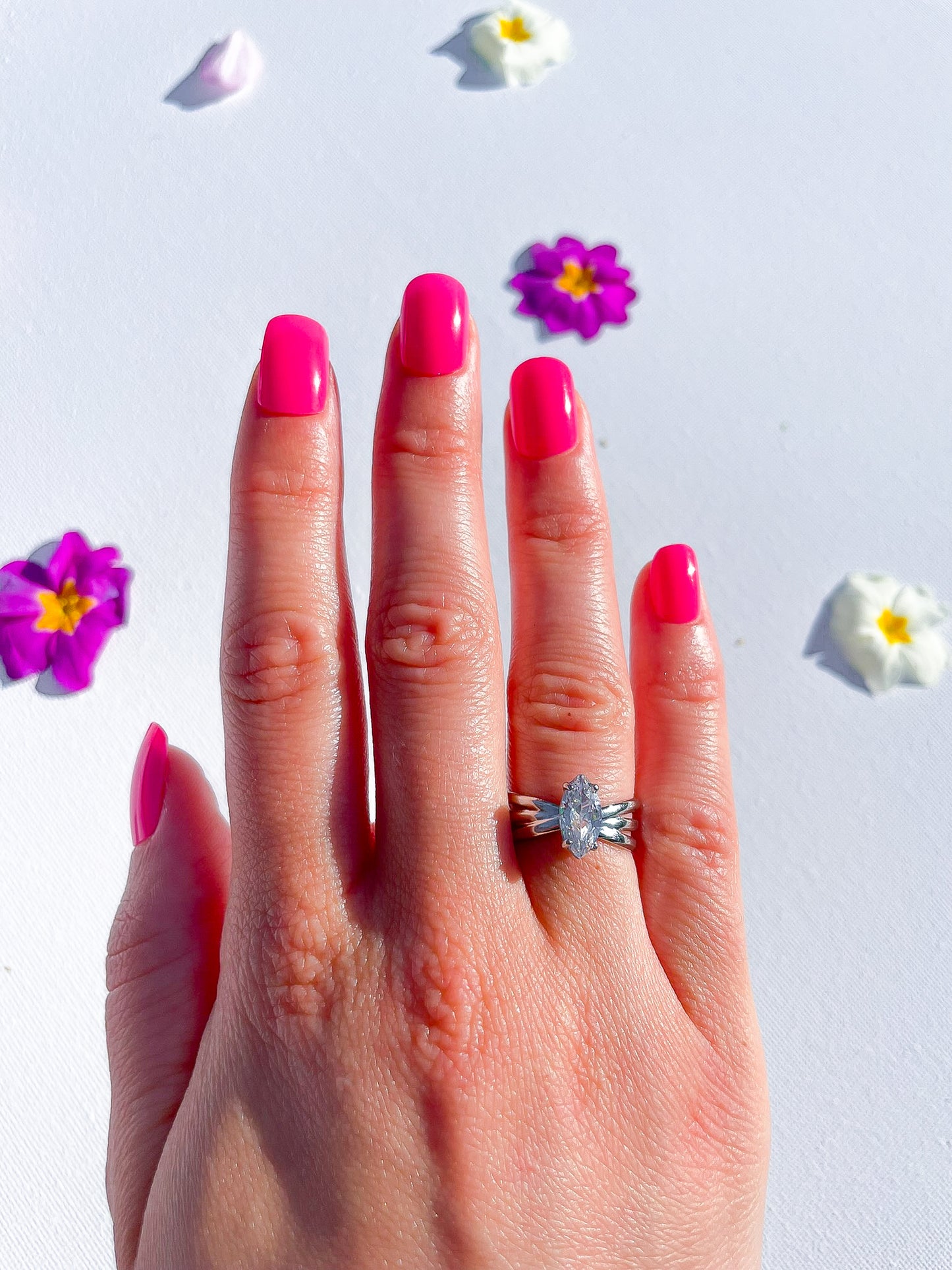 Bague triple anneaux argenté avec un diamant en forme d'amande
